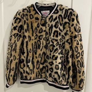 Girls JUSTICE Faux Fur Full Zip Animal Cheetah Print Bomber Jacket |Size 14/16